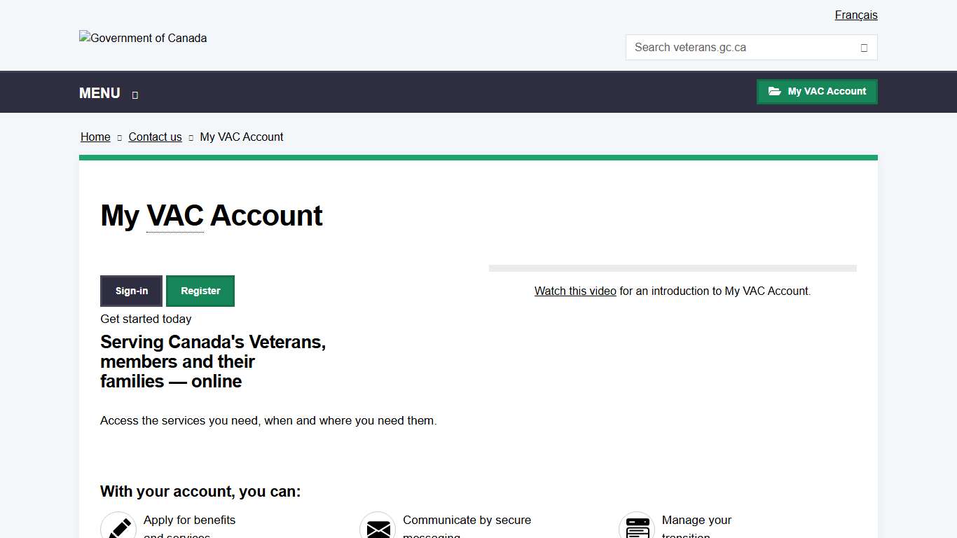 My VAC Account Veterans Affairs Canada